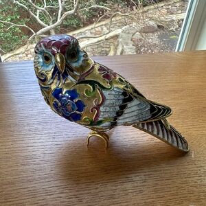 Chinese Cloisonne Traditional Vintage Inlaid Enamel Owl VGUC
